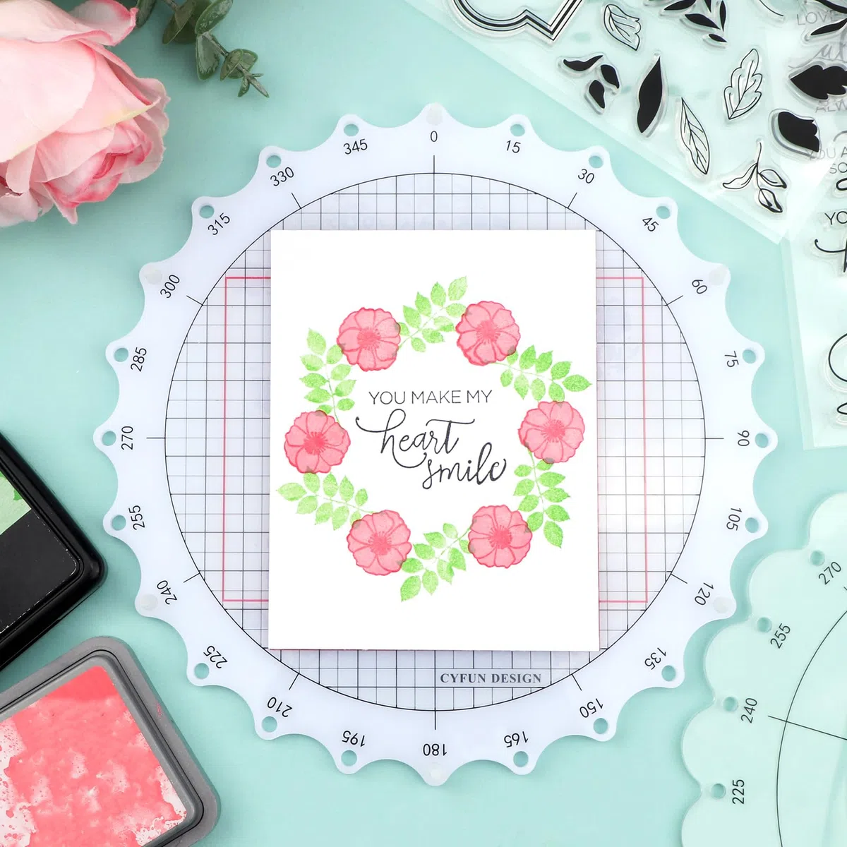 CYFUN DESIGN 24,1 cm rotierende Stempelplattform – Stempel- und Drehwerkzeug für kreisförmige Designs – Positionierungswerkzeug mit Linien für Scrapbooking, Basteln und Kartenherstellung