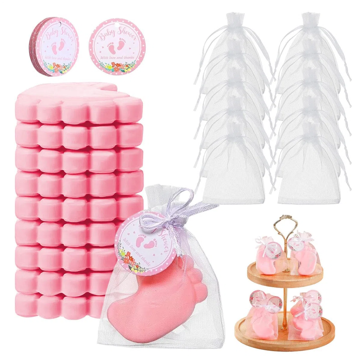 Handgefertigte Fußabdruck-Seife für Gäste, Souvenir, Geschenk, Baby-Party, Partyseife für Geburtstag, Hochzeit, Familienveranstaltung, Andenken (Mädchen), 10 Sets