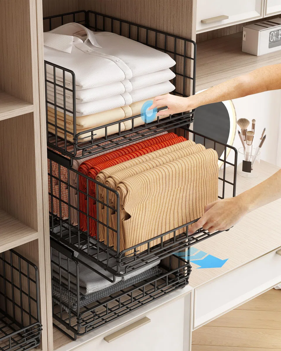 UMDONX 3 Stück Schrank Organizer Kleiderschrank,Ordnungssystem Kleiderschrank,FüR Garderobe,Küche,Wohnzimmer,Waschküche(Schwarz)