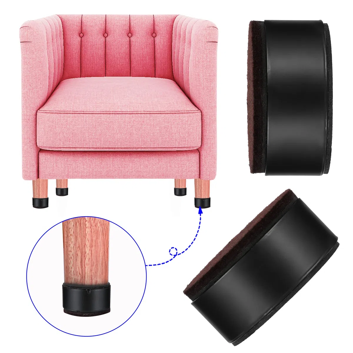 Captina 3cm Möbelerhöhung aus Karbonstahl - Durchmesser 6 cm, Selbstklebend für Betten, Sofas, Schränke, 4 Stück Robust (Runden Schwarz)