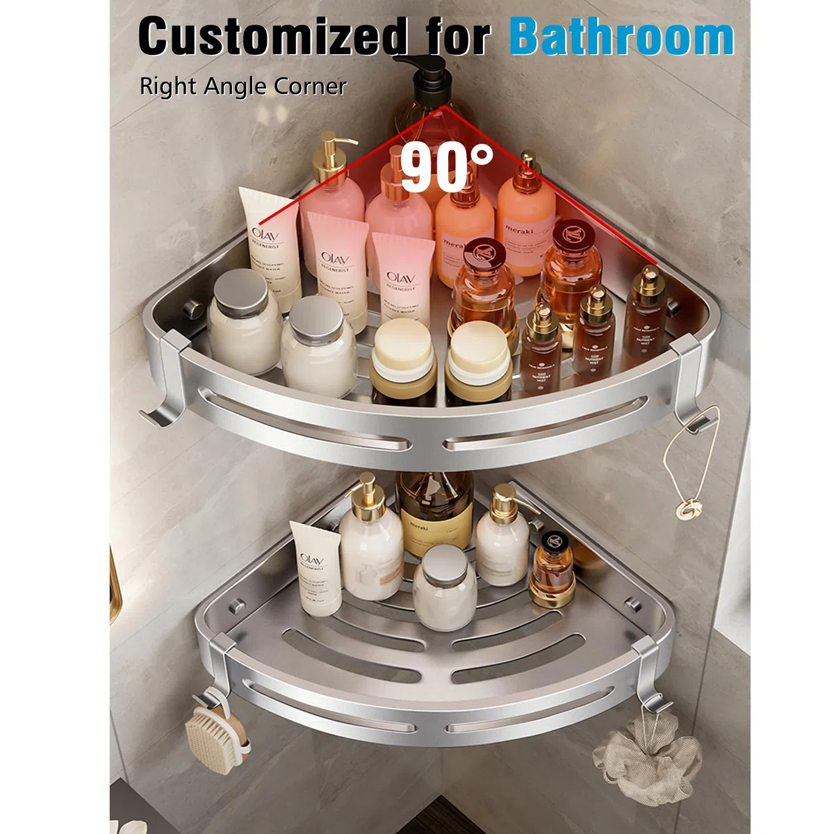 Duschablage Duschregal Ecke Ohne Bohren Duschkorb Wandmontage Klebepad Silber Aluminium 2 Stück Duschgel Shampoo Halterung Eckablage Eckregal für Dusche Bad Küche