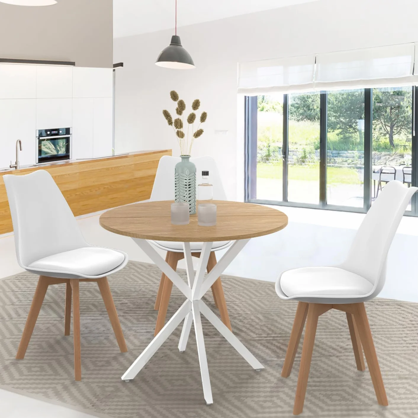 IDMarket - Table à Manger Ronde ALIX 2-4 personnes pied araignée Bois et Blanc 80 cm