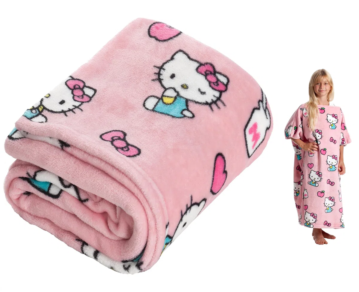 Kanguru Hoodie Kids, tragbare Decke mit Löchern für Hände und Arme, Blanket Hoodie, Geschenkidee für Kinder, 80x90cm Pink, Oversize