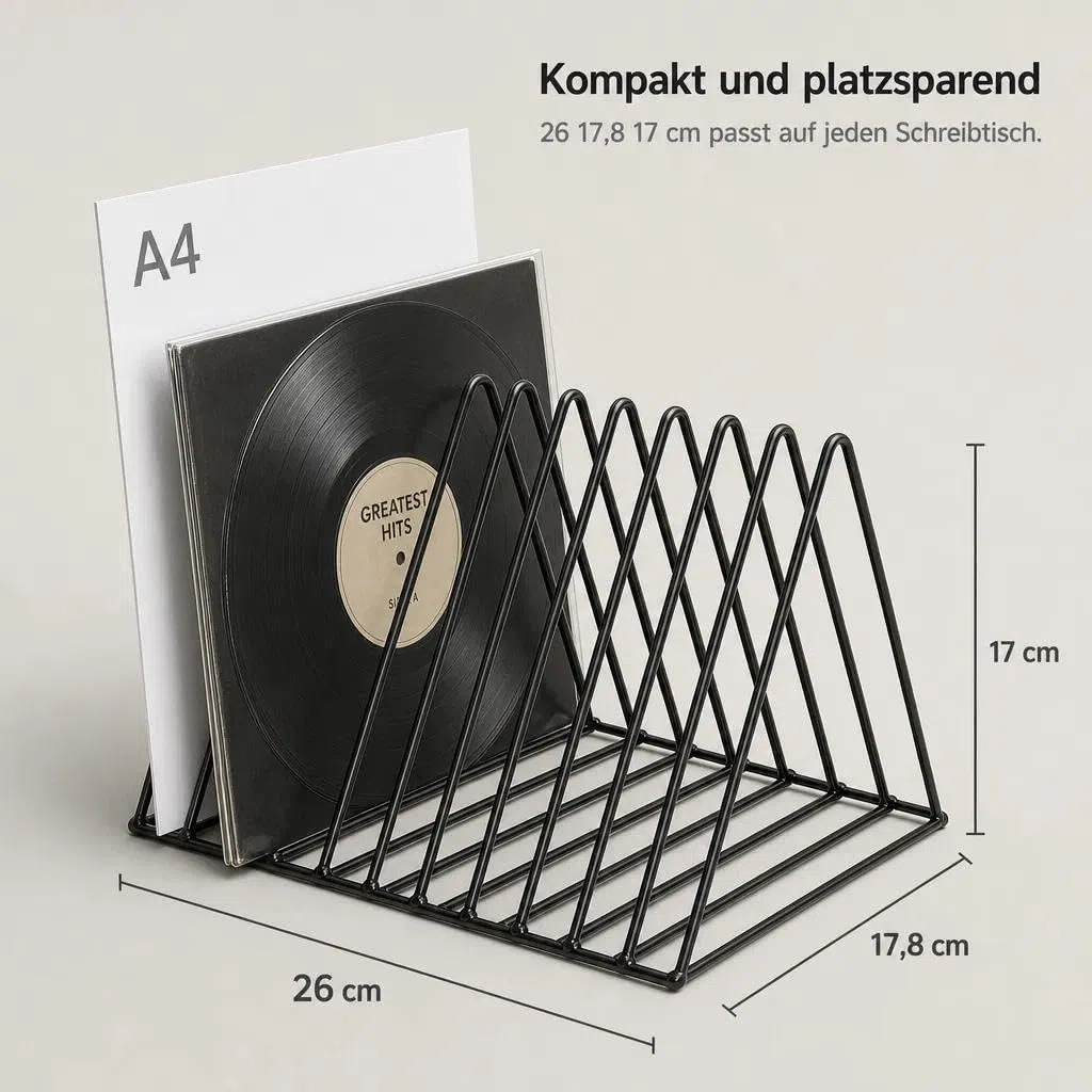 Schallplattenständer 2er Set, Buchstützen Metall 9 Fächer Dreieck, Zeitschriftenhalter Schwarz, Plattenständer Vinyl Halter, Magazinhalter Zeitschriftenständer Büro