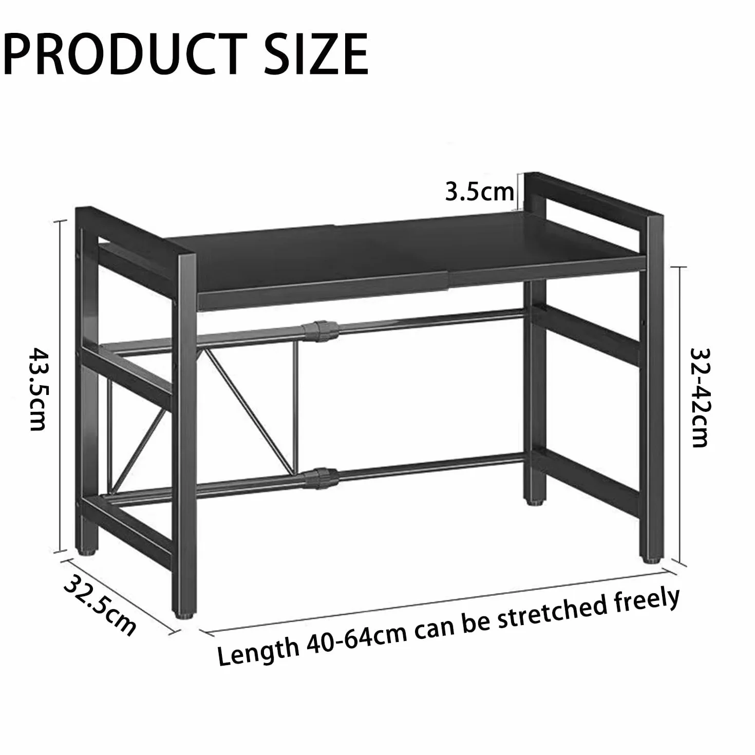 devesanter Erweiterbares Mikrowellen Regal 2-Stufiges Mikrowellenständer mit 5 Haken Küchen-Organizer-Rack Mikrowellen Bäckereiregale für Arbeitsplatte, Ausziehbar von 40-64cm Schwarz