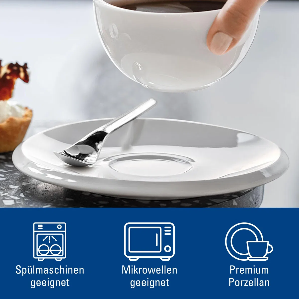 Villeroy und Boch - NewMoon Kaffeeuntertasse, dekorative, formschöne Untertasse aus Premium Porzellan, spülmaschinengeeignet, weiß, 17 cm