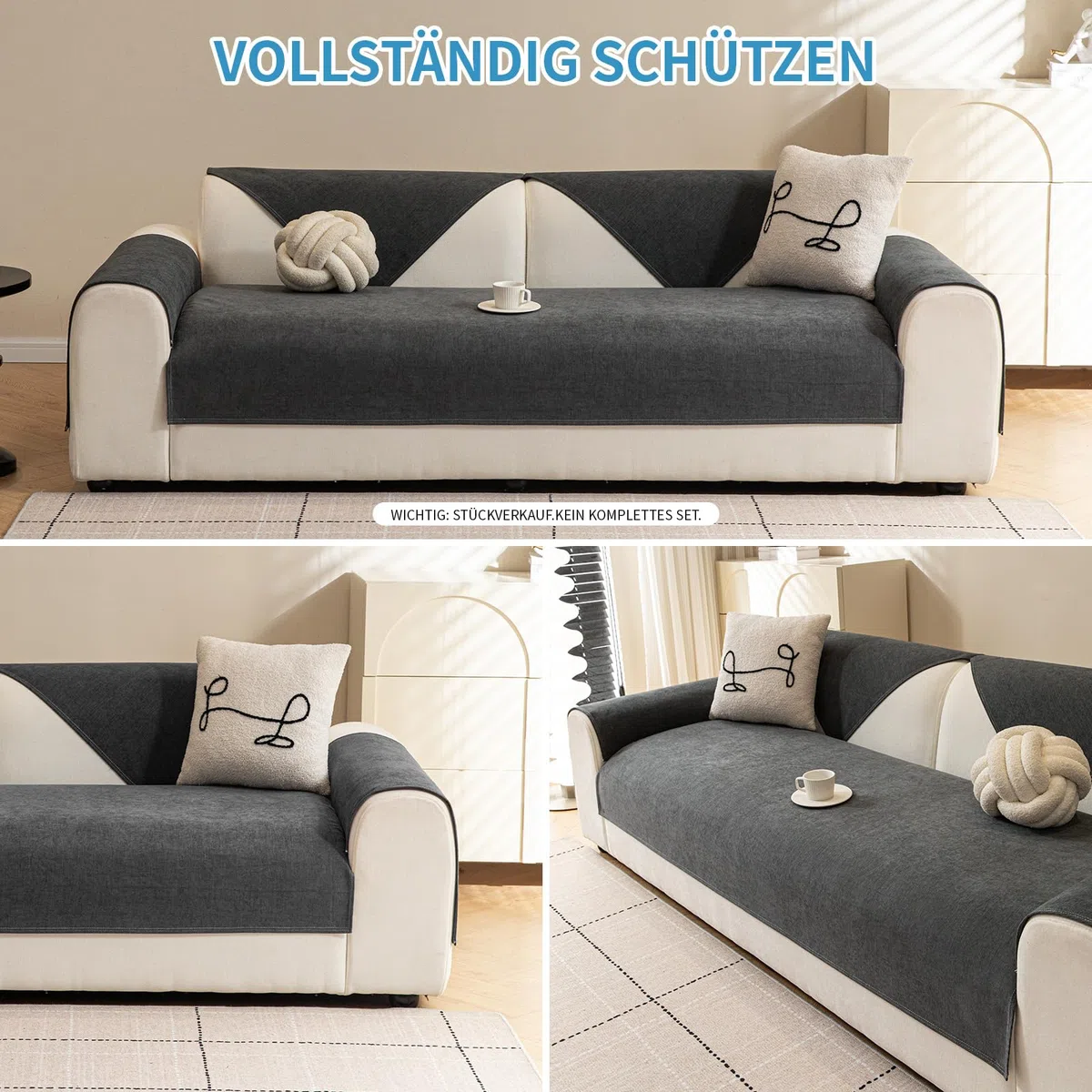 Warmstar Sofa Überzug Wasserdicht Chenille Couch Überzug,Kratzfest Hund Katze Sofabezug,Sofaschoner Rutschfester Sofa Cover 2 3 4 Sitzer für U Form L Form Sektionssofa (Dunkelgrau, 70 * 150cm)