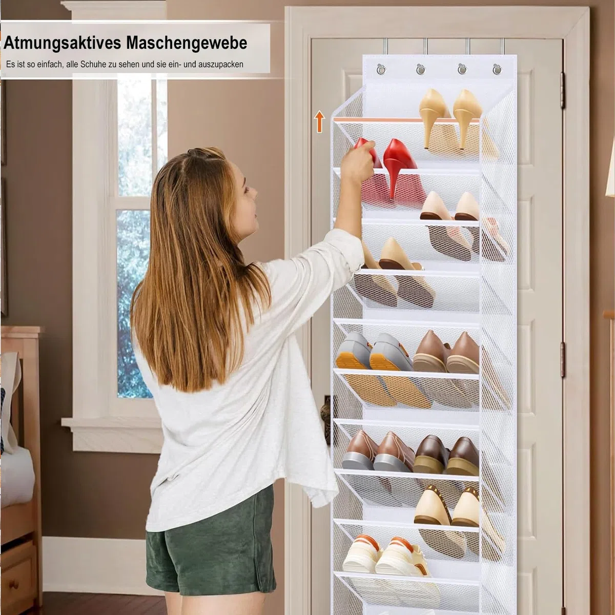 MISSLO 12 Fächer schuhregal schmal, Große Kapazität tür schuh organizer für schrank, schuhaufbewahrung hängend Platz für 24 Paar Sandalen, High Heels, Stiefel (Weiß)
