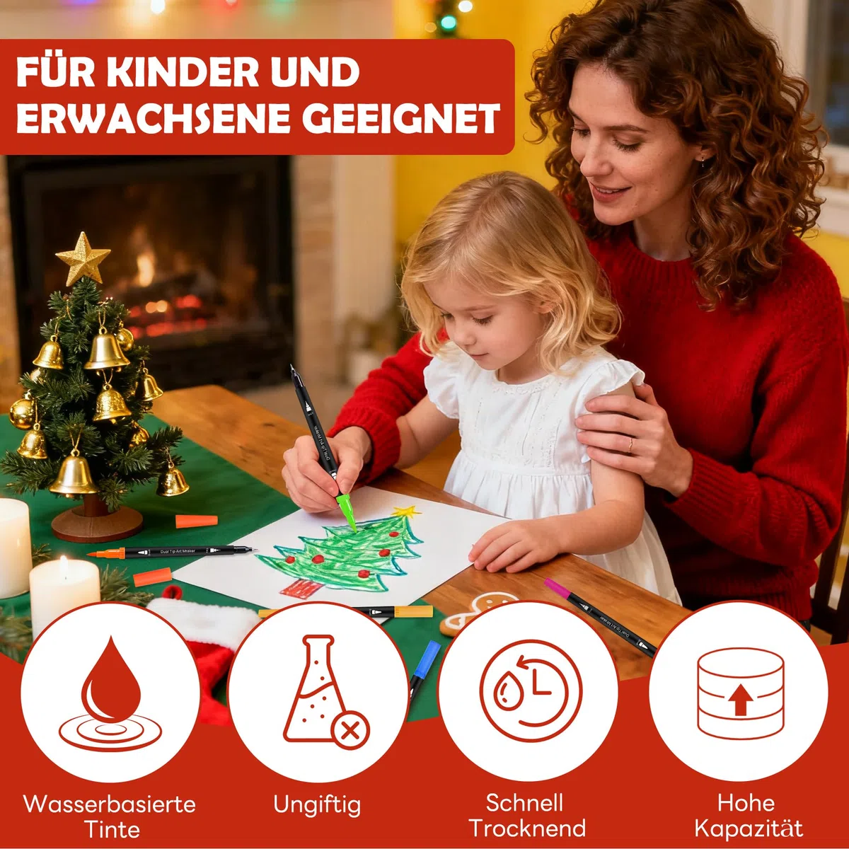 Kebuye Filzstifte Set - 100 Farben Dual Brush Marker Pens Feine Spitze & Pinselspitze für Erwachsene und Kinder–Zum Ausmalen Zeichnen DIY-Projekte Lettering