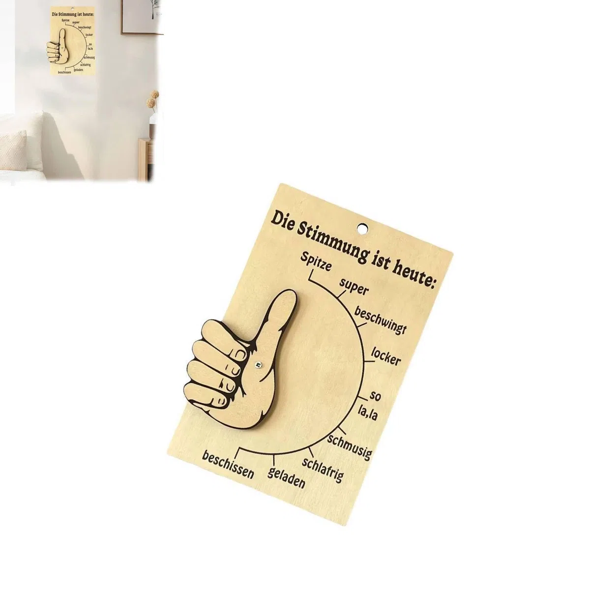 Stimmungsbarometer, hölzernes Stimmungsbarometer, Geschenk, Stimmung, heute, Holz-Hängedekoration, Stimmung, humorvoll, barometrischer Ausdruck
