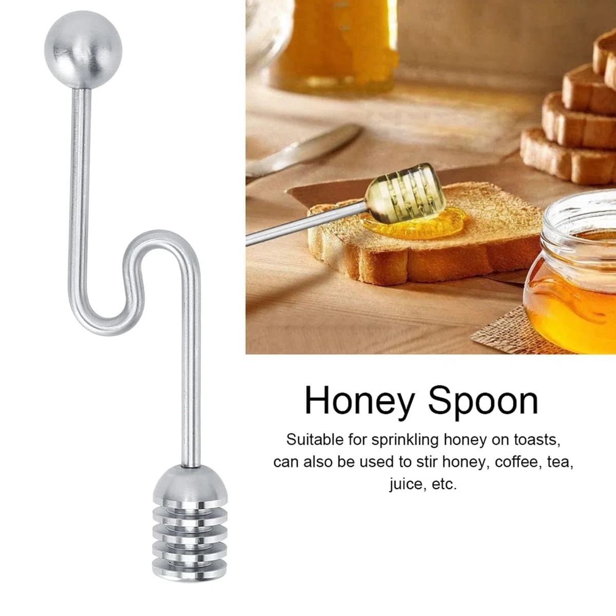 2Pcs Honiglöffel, Honig und Sirup Dipper Gebogene Honiglöffel Wand Rührer Honig Dipper Stick Haushalt Edelstahl Dessert Honig Löffel Rührer Mischstab Honig Kamm Honig Mischen Rührerlöffel