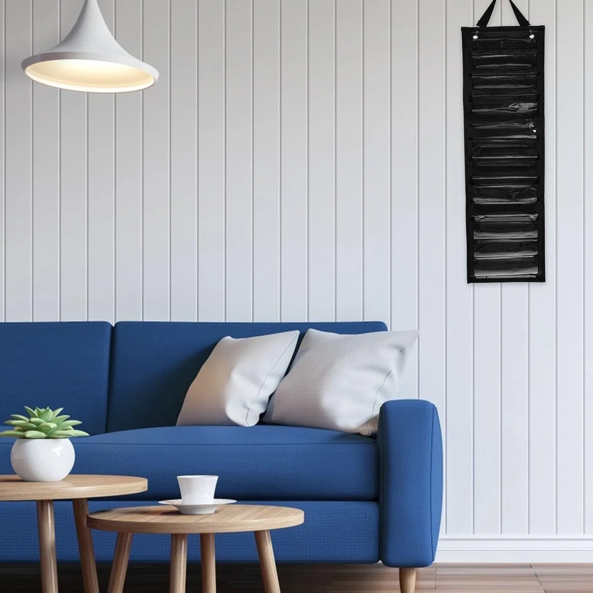 Vinylrollen Hängetasche mit Mehreren Fächern aus Oxfordstoff und PVC Hängeorganizer für Bastelraum zur Effizienten Raumnutzung und Wandmontage in Schwarz
