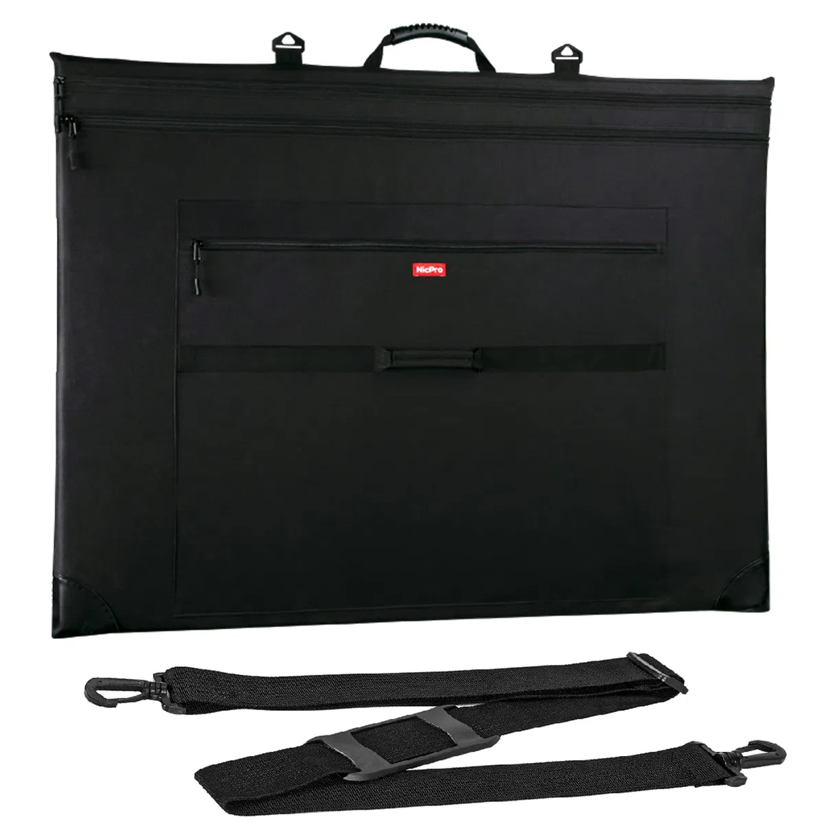 Nicpro Leichte Kunst Portfolio Tasche, Schwarze Leinwand Zeichenbrett Tasche mit Abnehmbarem Schultergurt, Zeichentasche für Kunstwerke, Poster, Skizzieren und Zeichnen