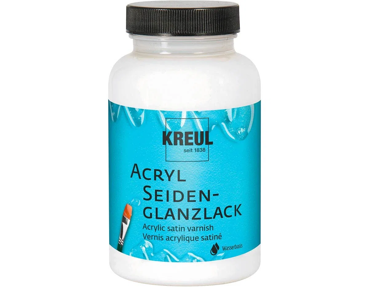KREUL 79414 - Acryl Seidenglanzlack auf Wasserbasis, 275 ml Glas, seidenglänzend transparent, Schutz-und Überzugslack für durchgetrocknete Aufmalungen, bedingt witterungsbeständig, speichelecht