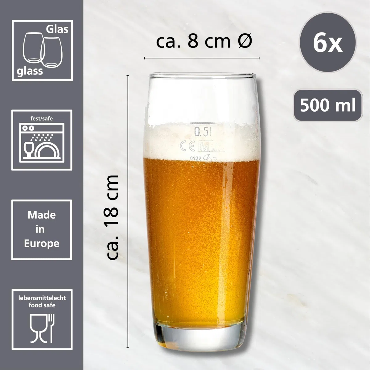 Ritzenhoff & Breker Biergläser-Set Willibecher | 6-teilig | 500 ml | geeicht