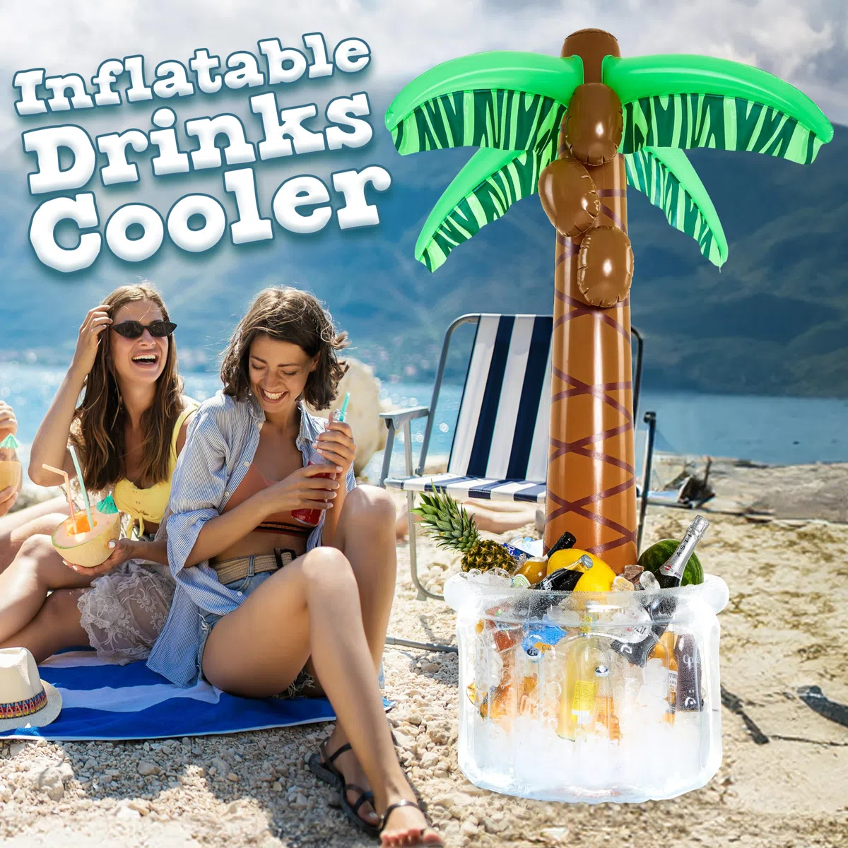 KreativeKraft Eiswürfelbehälter 60L Aufblasbare Palme für Eiswürfel Flaschenkühler Bier Wein für Sommer Party Deko Strand Garten Pool Zubehör