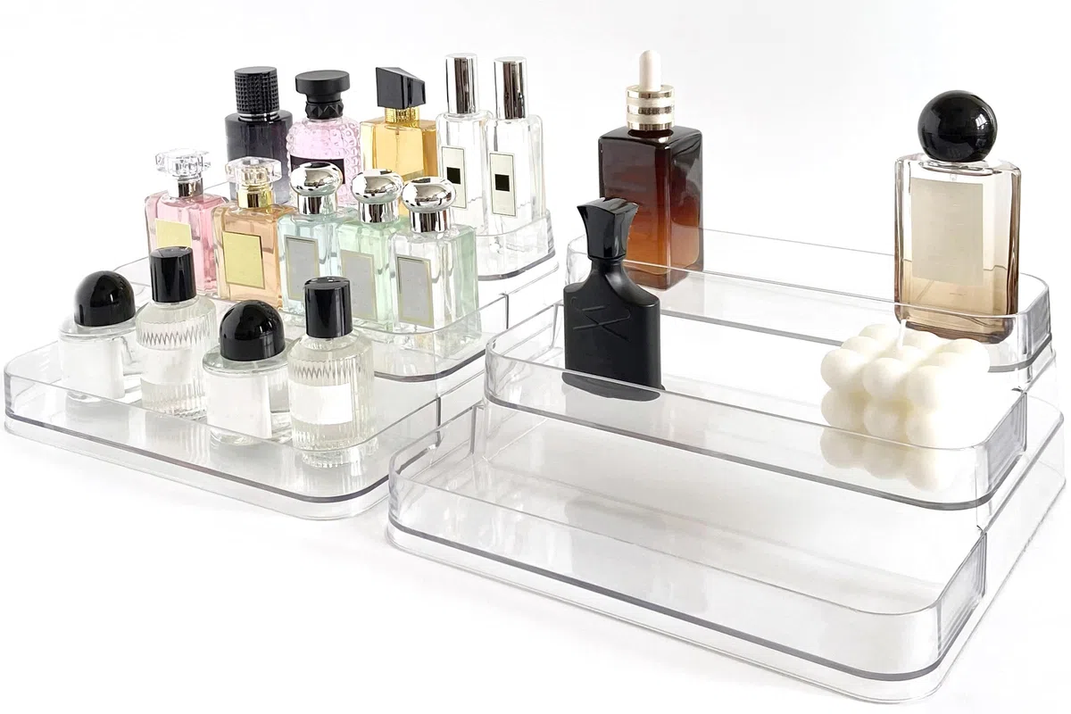 2 Stück 3-Stufig Display Ständer,kartenständer,gewürzregal,gewürz Organizer,Spice Rack,Acryl Display Ständer für Figuren,Schmuck,Cupcake,Lippenstift,Nagellack,Gewürz (3-Stufig)