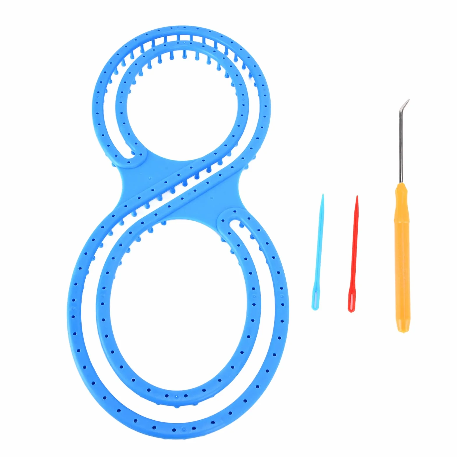 Sluffs Strickwebstuhl, Deckenwebstuhl, 8-förmiges blaues Kunststoff-Webstuhl-Set mit Häkelnahtnadeln für DIY Decken, Socken, Schals, Mützen, Basteln
