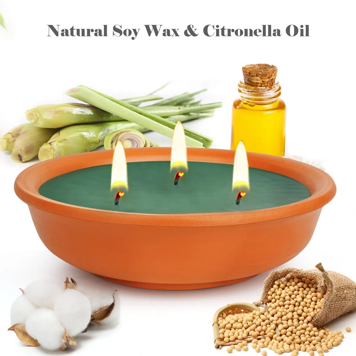 Citronella Kerze Outdoor, 2PCS Outdoor Kerze in Terrakotta-Schale, Zitronella Kerzen Draußen mit Citronella öl & Natürliches Sojawachs - Perfekt für Garten,Balkon, Terrasse & Camping, 14.5cm Ø