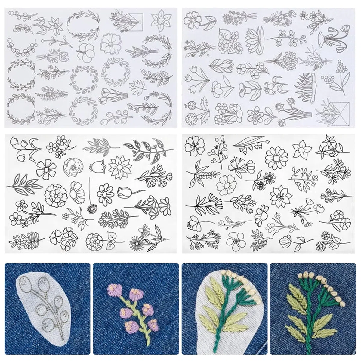100 Stück Stickvorlagen, Stickvorlagen Wasserlöslich Sticken Vorlagen Stickvlies Wasserlöslich Vorlagen Stabilisatoren zum Handnähen, Sticken für DIY Projekte, Kleidung & Taschen Personalisieren (01)