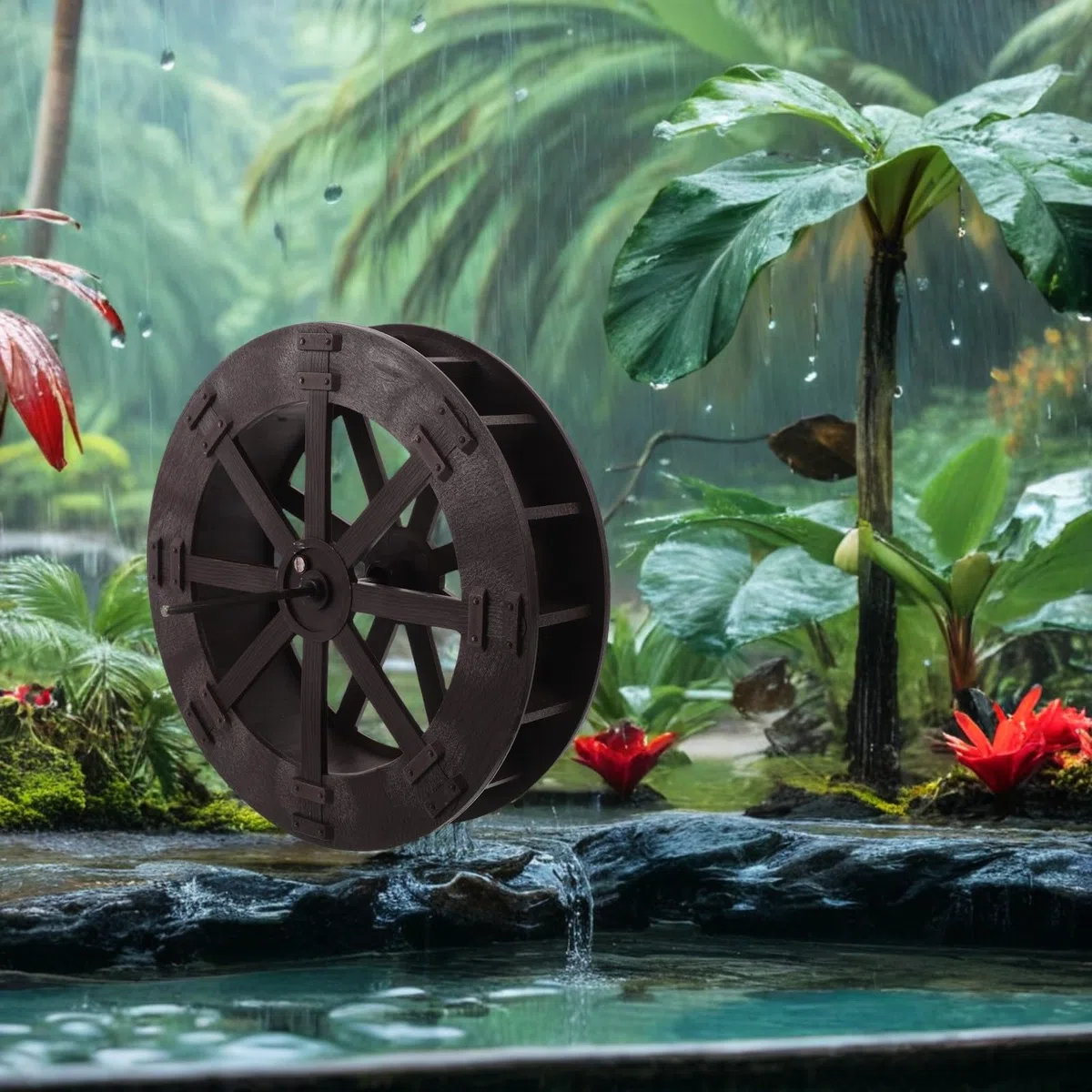 HEMOTON Wasserrad Elegantes mit Dynamischer Rotation aus Kunststoff und Edelstahl für Kreative Wasserrad Dekoration im Wohn und Arbeitsbereich