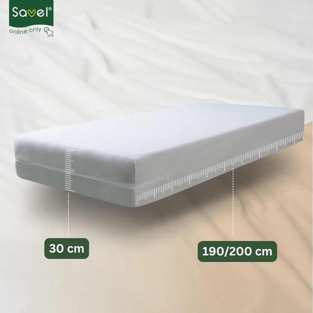 SAVEL, Matratzenbezug aus 100% Baumwollfrottee, elastisch, anpassungsfähig, hochabsorbierend (Größe 90x190/200cm, Weiß)