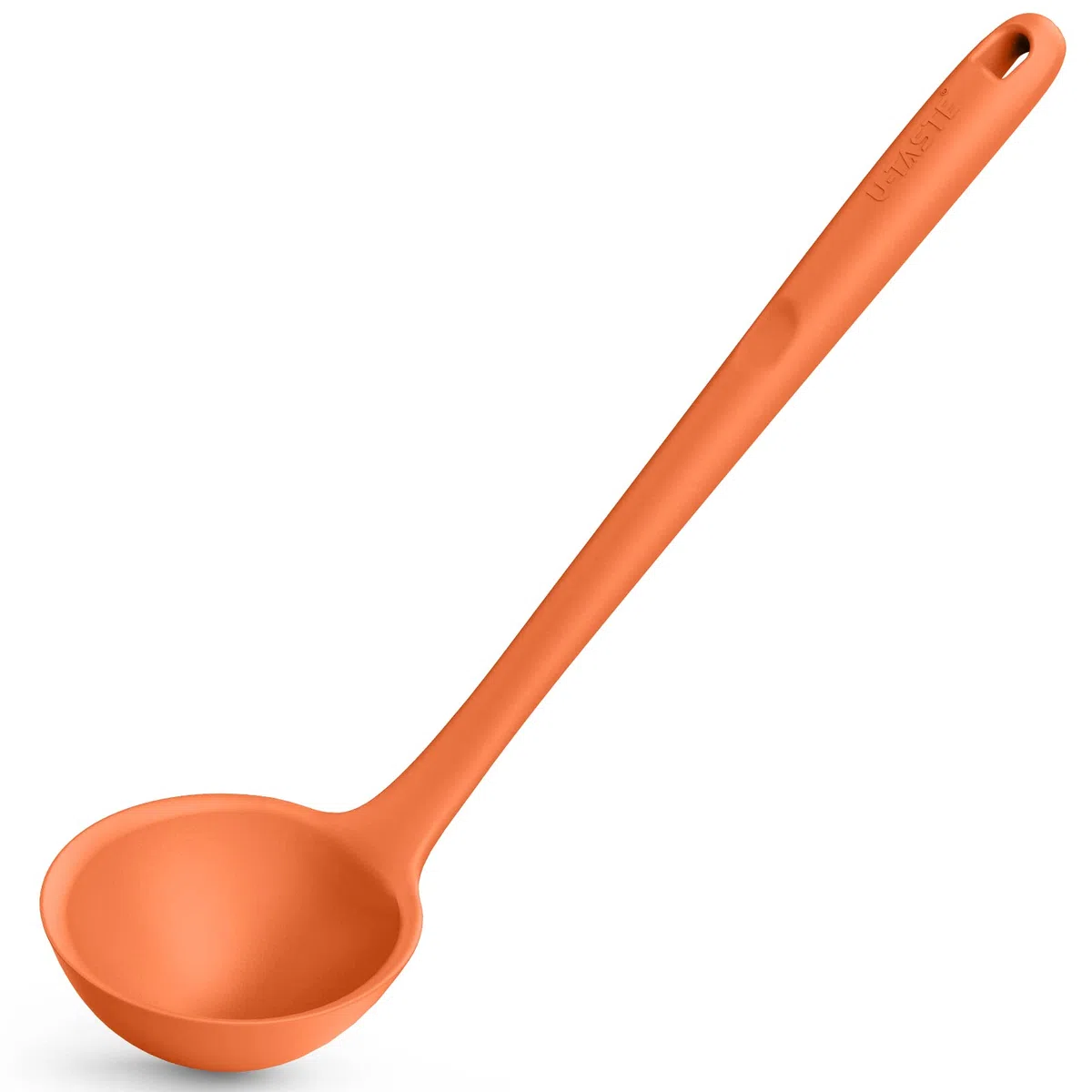 U-Taste 34 cm Silikon-Suppenkelle: 315℃ Hitzebeständige Antihaftbeschichtung aus nahtlosem Gummi Großer tiefer Servierlöffel für die Küche zum Kochen von Saucen Eintöpfen (Orange)