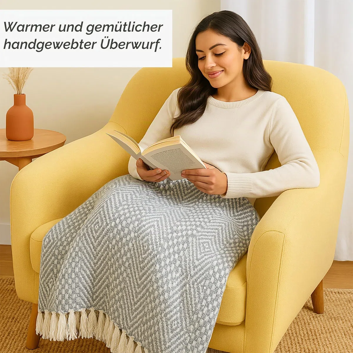 Wilde Taube Grau Gewebte, rustikale Überwurfdecke im Landhausstil Baumwolle, luxuriöse Qualität, Überwurf für Sofa, Couch, Bett, perfekt für drinnen und draußen, 127 x 152 cm