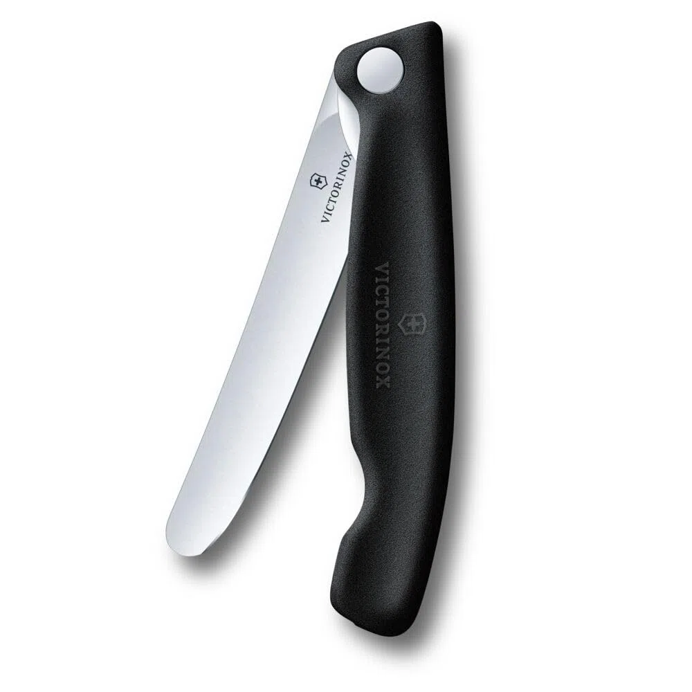 Victorinox Swiss Classic Faltbares Picknick-Messer für Wanderungen, Obst, Gemüse, Brötchen, Wurst, mit gerader Klinge, Extra Scharf, Schwarz