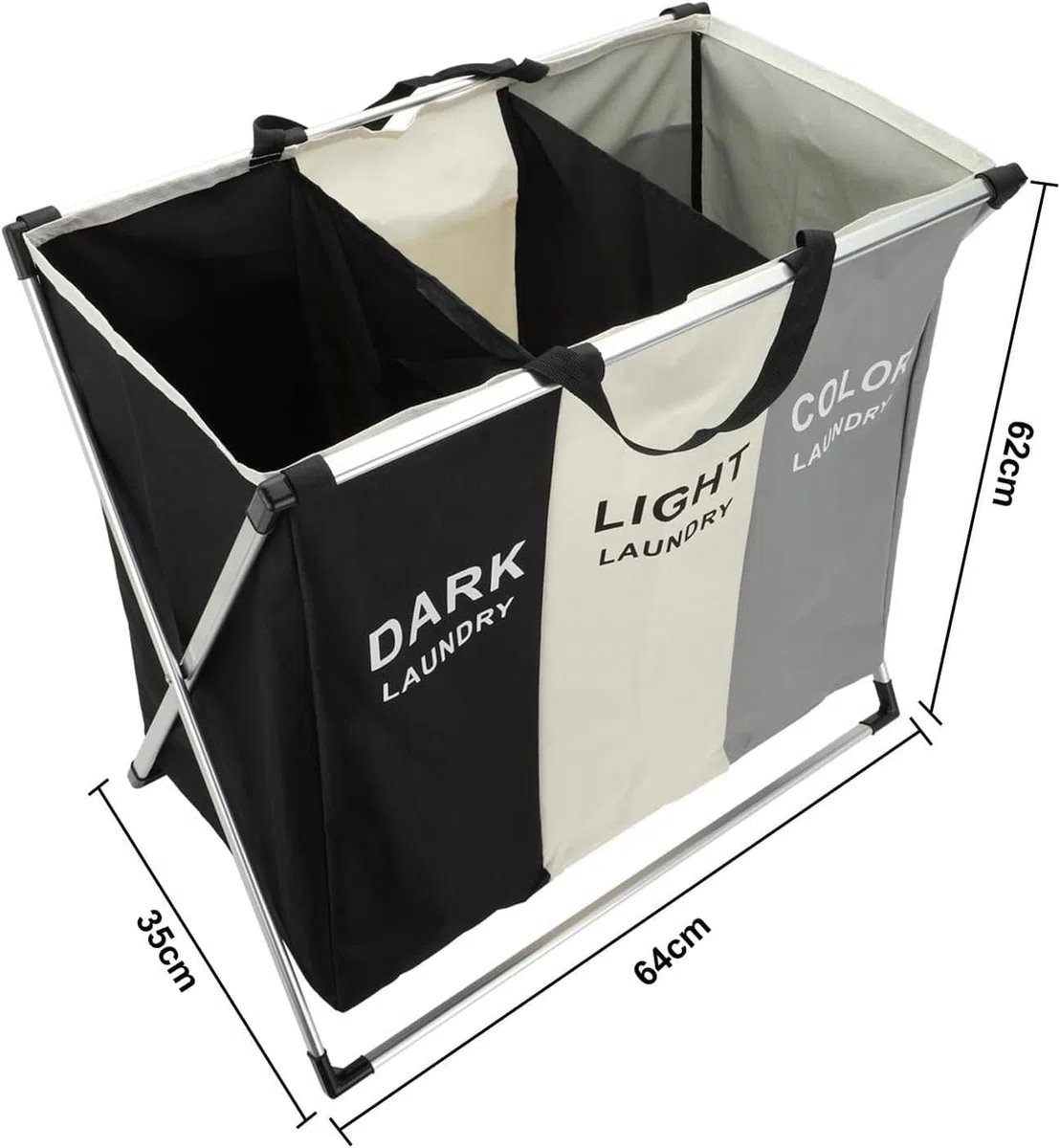 Wäschekorb, 155L Wäschesammler Mit Ablage, Wäschekorb 3 Fächer, Wäschesack Laundry Baskets Aus Oxford-Gewebe Ausziehbar Abnehmbar 64 X 35 X 62 cm Pfandflaschen Sammelbehälter