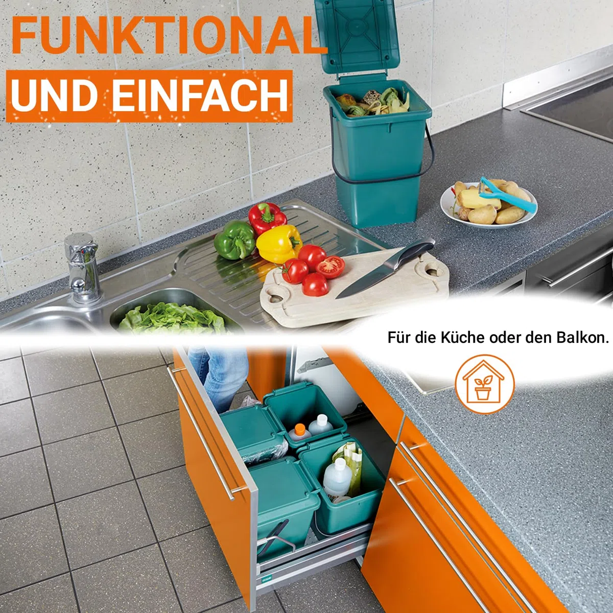 GARANTIA Bio-Eimer 8 Liter grün - Biomülleimer Küche, Komposteimer Küche, Bio Mülleimer, Komposter, Abfall & Recycling, Küchenabfalleimer, Biomüll, Biomülleimer Küche Klein, Kompost, Bioeimer