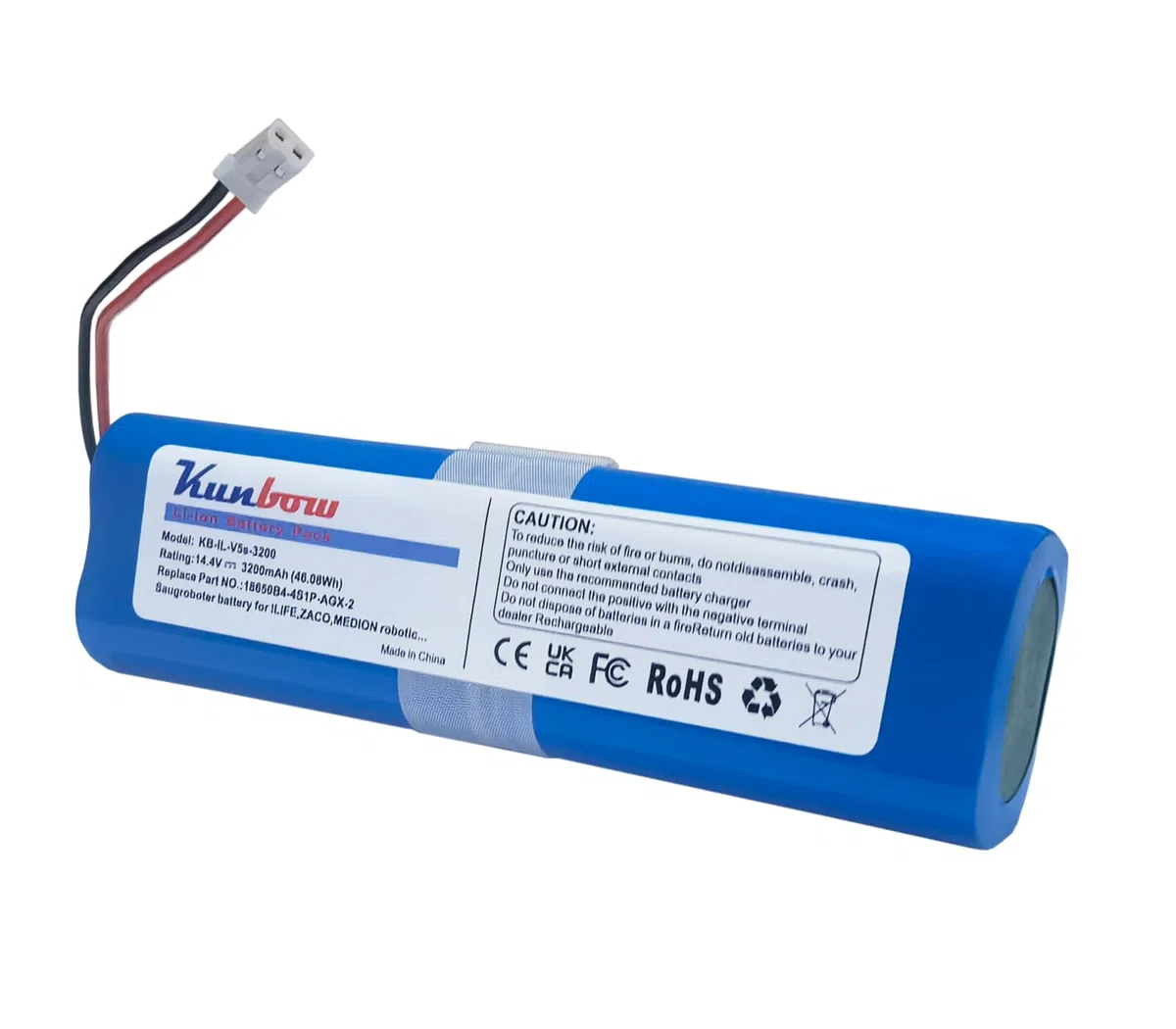 3200mAh Li-ion akku,Ersatzakku für iLife Zaco V5s Pro,V5x, V4, V3s Pro, V8s, V50, V80, V85 Home Cleaner Heimroboter, Ersatz für iLife 18650B4-4S1P-AGX-2 Akku.(14.4V / 46.08Wh)