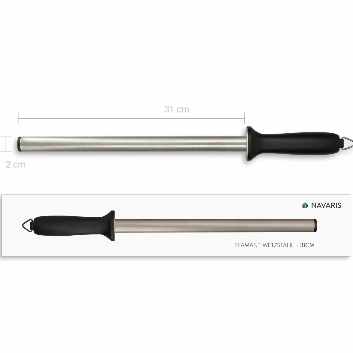 Navaris Wetzstahl für Messer - 31cm Wetzstab - Wetzstahl Diamant Messerstahl - Diamant Messerschärfer - Schleifstab - Messerschärfer - Messerschärfer Stab