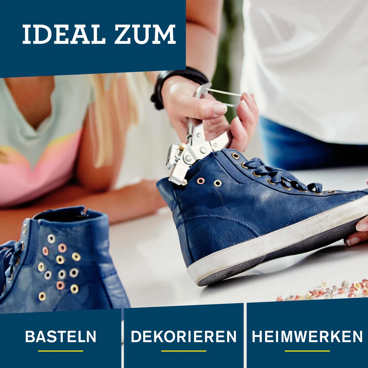 Rapid RP05 Ösenzange Set mit Lochfunktion – Inklusive 105 Ösen (4 mm), Verchromt, Für Leder, Textilien, Schuhe, Segeltuch – 2-in-1 Ösenzange und Lochzange