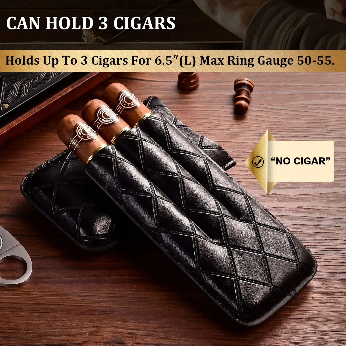CIGARLOONG Zigarrenetui, Leder, Reise-Humidor für 3 Röhren, mit Zigarrenschneider