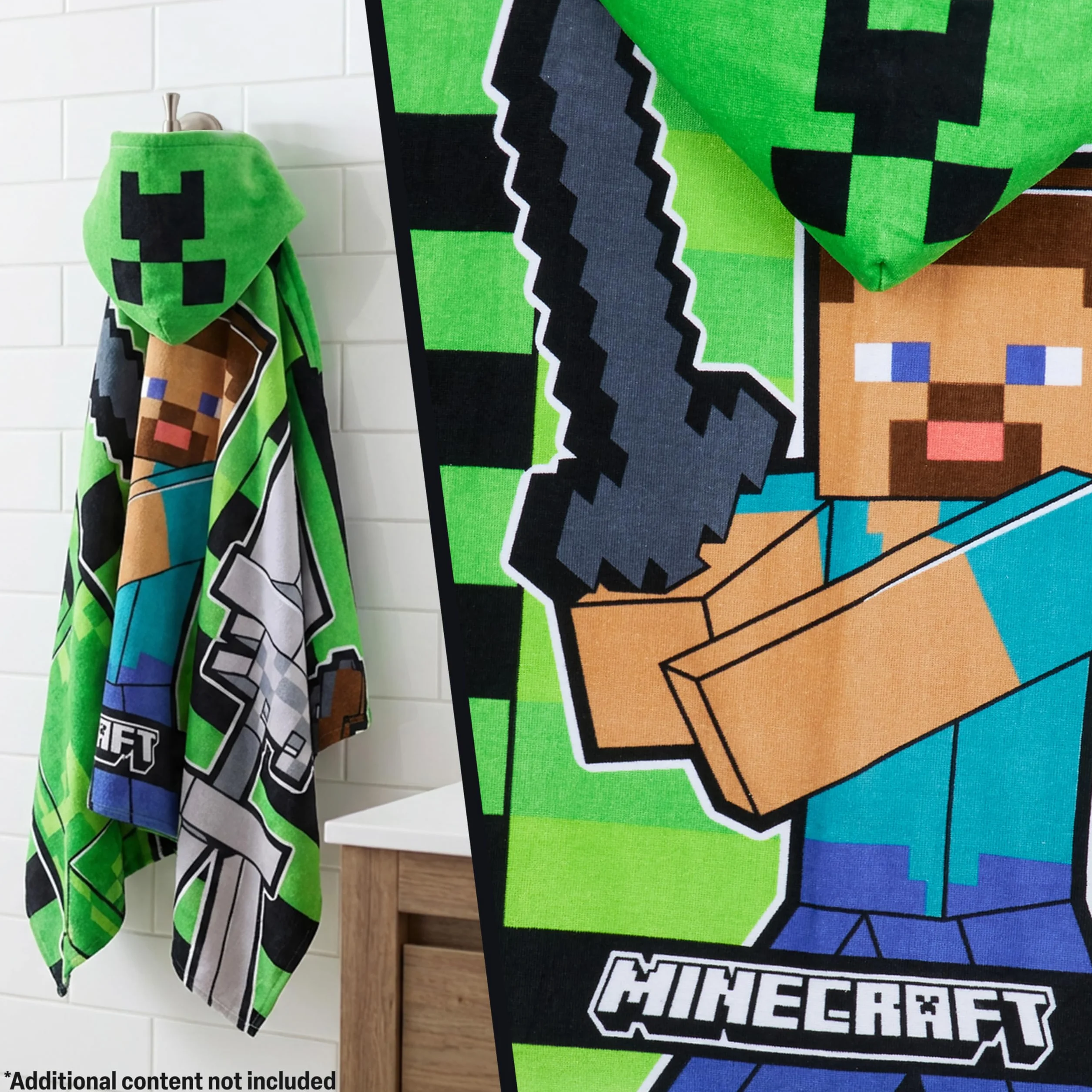 Minecraft Badetuch Kinder Kapuzenhandtuch Kinder Teenager Saugfähiger Creeper Badeponcho Mädchen Jungen für Strand Pool Schwimmen Gamer Geschenk (Grün/Schwarz, 6-14 Jahre)