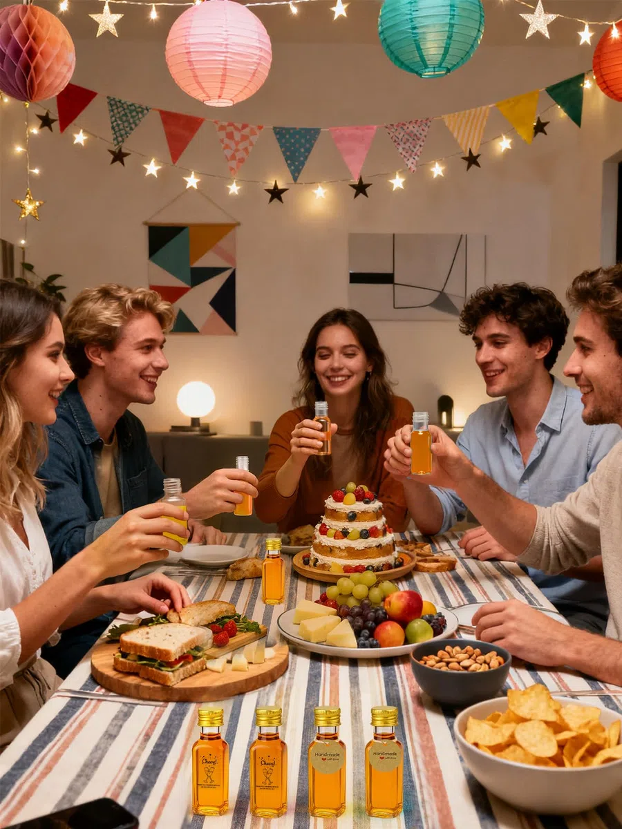 54 Stk 25ml Kleine Flaschen zum Befüllen Kunststoff mit Aluminiumdeckel, Kleine Schnapsflaschen zum Befüllen, Wiederverwendbare Mini Flaschen Likörflaschen mit Etikett für Hochzeiten Party
