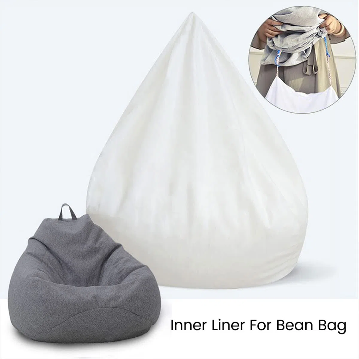 Sitzsack-Innenfutter für Sitzsack, Stuhl, faules Sofa, einfache Reinigung, herausnehmbarer Ersatzstrumpf mit Reißverschluss, kein Füllstoff für Wohnzimmer, Schlafzimmer, Spielzimmer, 100 x
