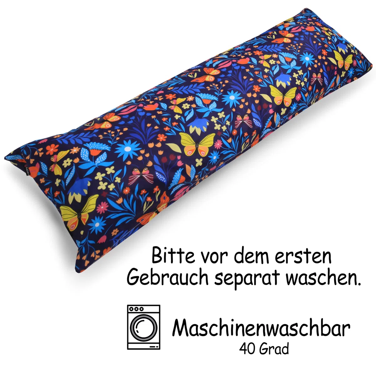 PinkZebra Seitenschläferkissen Bezug 40 x120 cm aus 100% Baumwolle, Kissenbezug für Kinder & Erwachsene, Kissenhülle mit Reißverschluss, Öko-tex Standard 100, Schmetterlinge Bunt