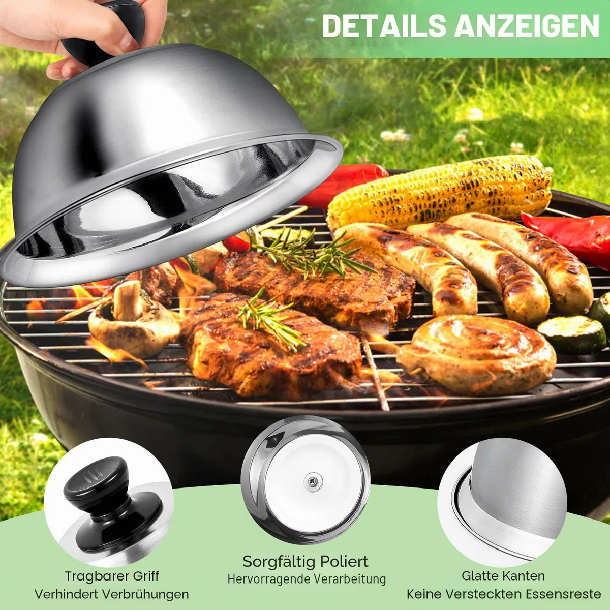 4 Stück Burgerglocke Edelstahl Burgercover, 16x6.7cm Grill Deckel, Burgerhauben Schmelzglocke Burger Glocke für Küche, Steak, Grill, Cheeseburger, Innen & Außen (mit Schraubenzieher)