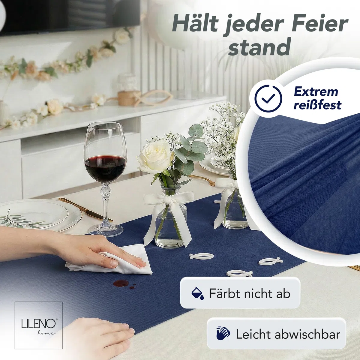 Vlies Tischläufer Dunkelblau [30cm x 25m] - Einweg Tischband als edle Tischläufer Tischdeko für Hochzeit, Kommunion, Taufe, Geburtstag, Weihnachten und Biertisch Feste