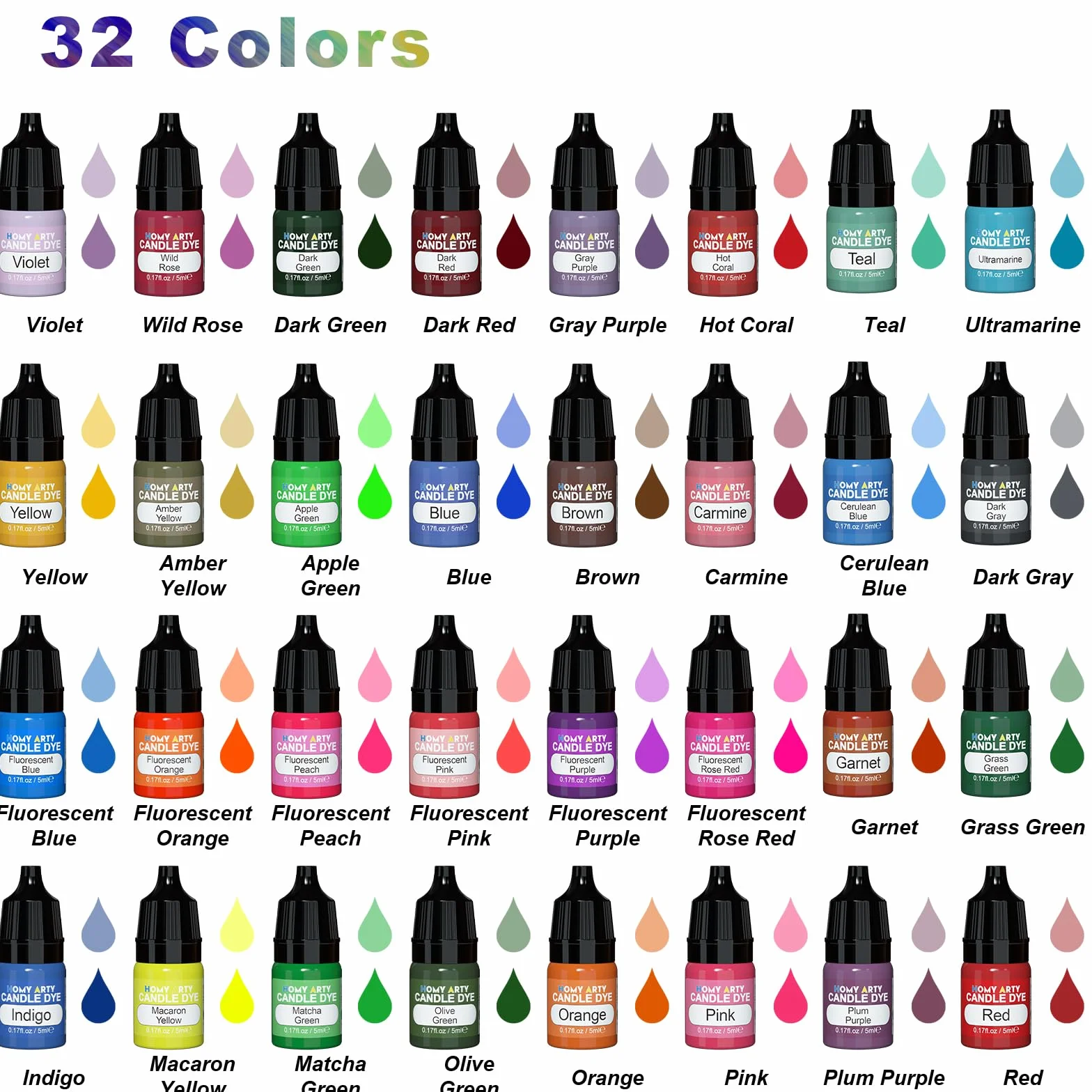 HOMY ARTY Kerzenwachs Farbe 32 Farben - HOMY ARTY Wachs Kerzenfarbe, Farben für kerzenwachs, hochkonzentrat flüssiger Kerzen Farbe Farbstoff für Gelwachs, Paraffinwachs,Bienenwachs