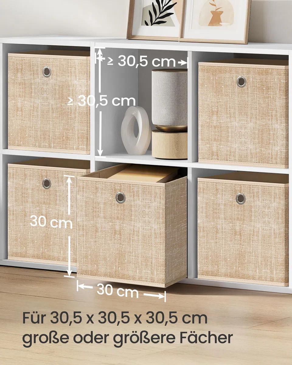 SONGMICS Aufbewahrungsbox, 6er Set, Ordnungsboxen aus Vliesstoff mit Griff, Boxen Aufbewahrung, 30 x 30 x 30 cm, Organizer Box, für Würfelregal, Faltbox, Kleideraufbewahrung, sandbeige RFB006K03