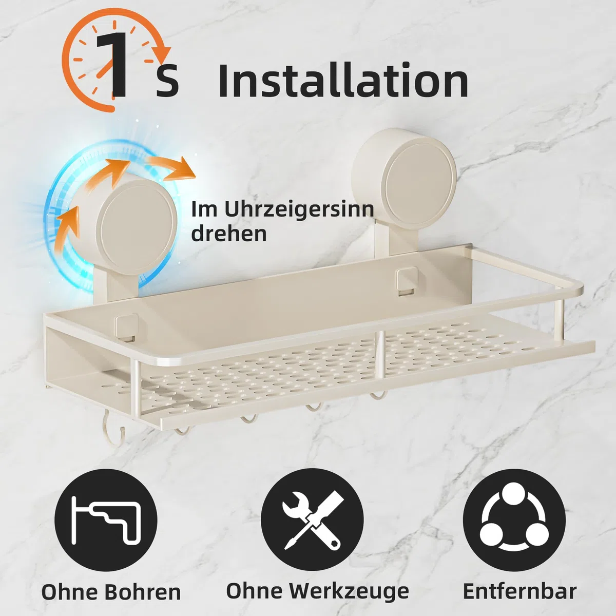 Wisfame Saugnapf Ohne Bohren Duschablage,10kg Tragfähigkeit Badregal für Shampoo Conditioner,Abnehmbare und Rostfreie Badezimmer Organizer mit Großer Kapazität,weiß