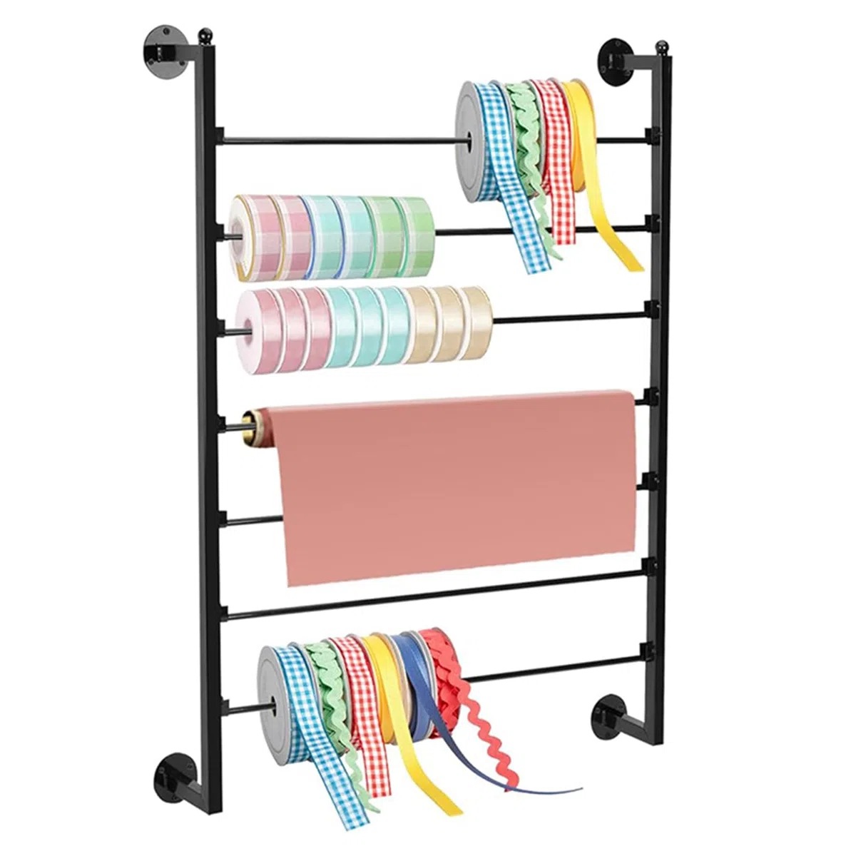 7-stufiger Eisen Schleifenband Halter Wandmontiertes Farbbandregal für Schlafzimmer & Bänder, Bastelräume und Konditoreien, tragbares Metallspulenregal Geschenkpapierhalter für Blumenladen