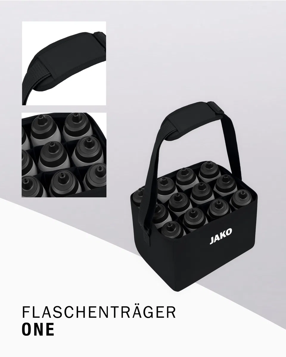 JAKO One Flaschenträger für 12 Flaschen 32x24x21 cm – Praktisches Trainingszubehör aus recyceltem Polyester, Flaschenbehälter mit herausnehmbaren Innenfächern