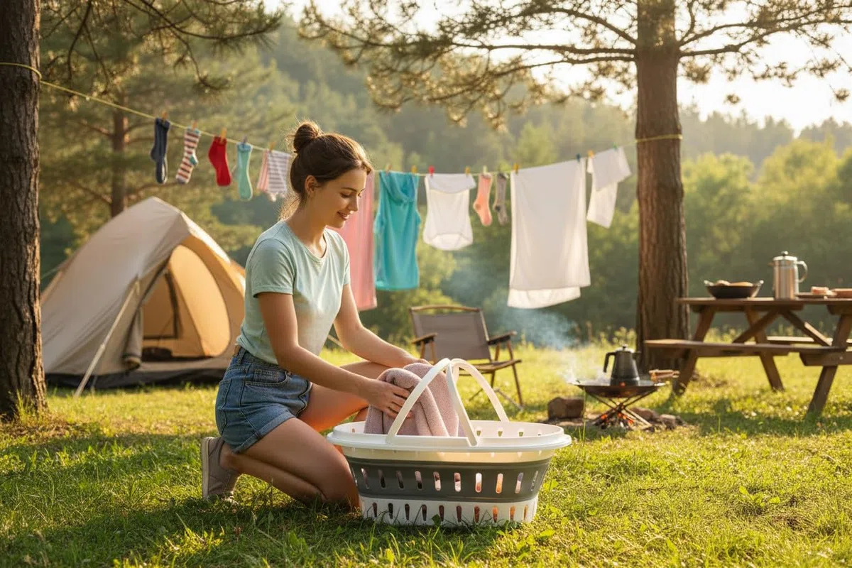 LS-LebenStil XL Komfort Wäschekorb 58cm faltbar mit Henkel Griff klappbar stabiler Boden tragbarer flexibler Falt-Korb Faltwanne Wäsche-Wanne Einkaufskorb Zusammenklappbarer Picknickkorb Camping