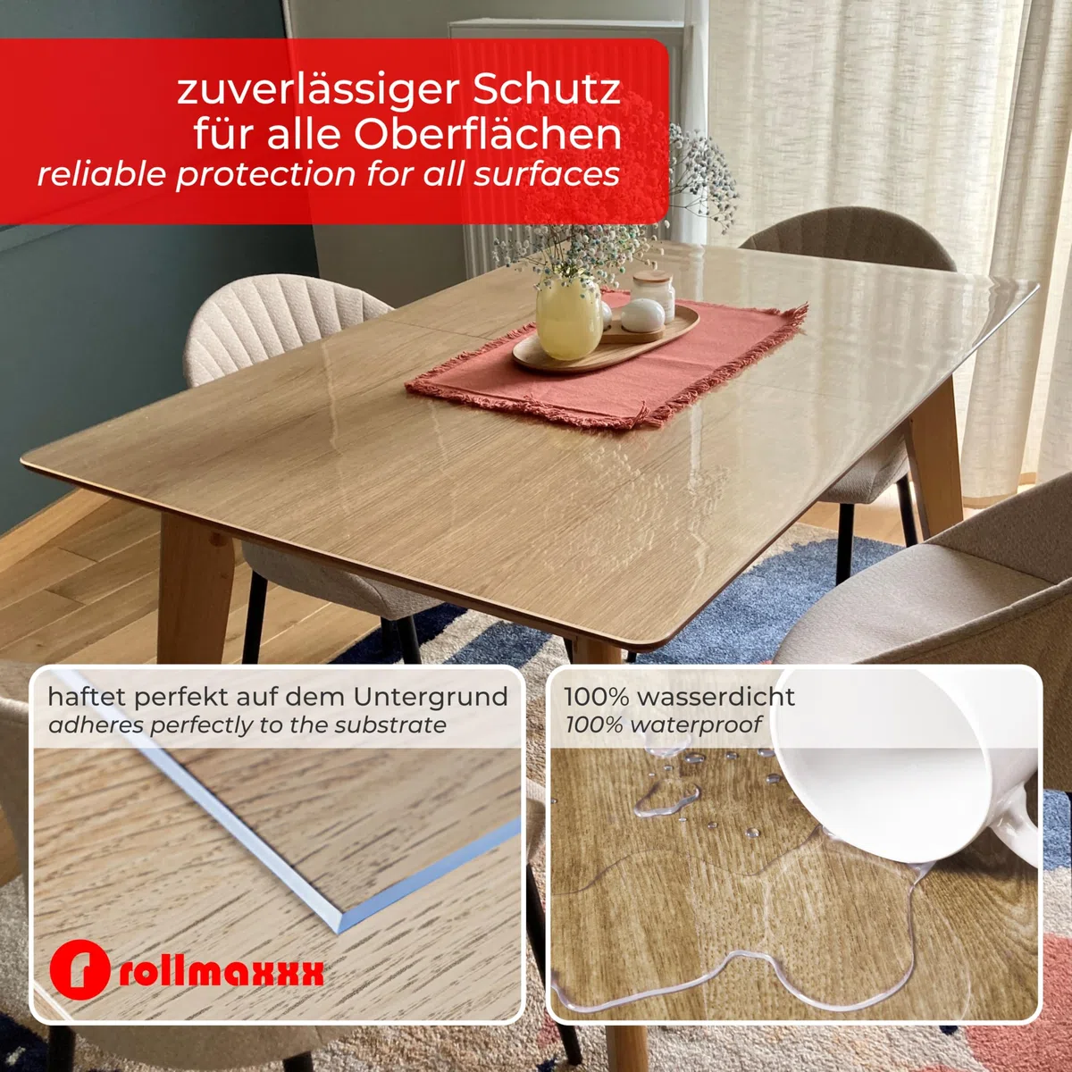 Rollmaxxx Tischfolie 2mm - Tischdecke transparent - mit abgeschrägter Kante - Tischschutz - Schutztischdecke - Schutzfolie - PVC Folie für Tisch – Maßanfertigung möglich (80 cm x 120 cm)