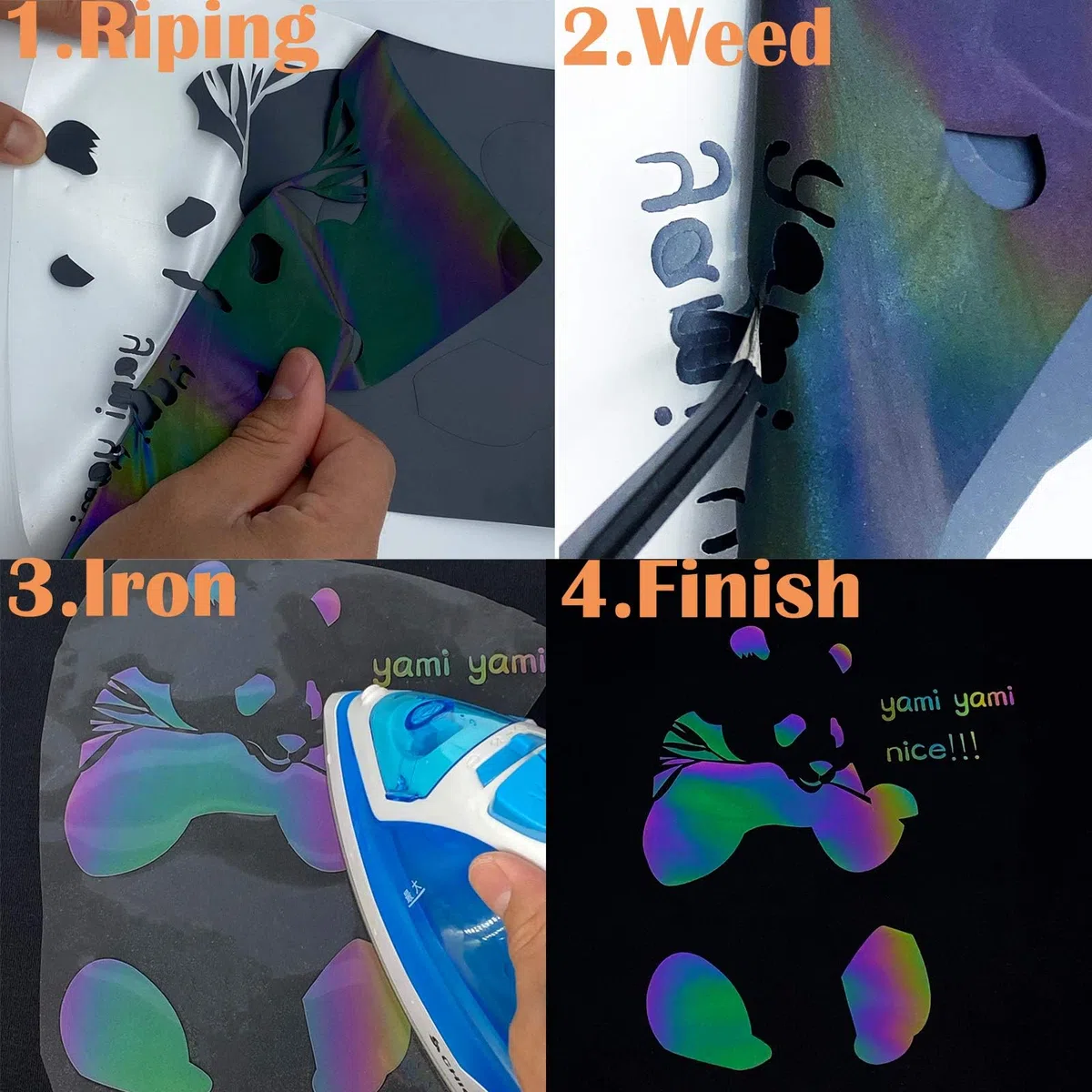 Reflektierend Regenbogen Plotterfolie Textil，30.5cm x 183cm Holografische Vinylfolie Plotter Flexfolie für Cricut und Silhouette Cameo，Textilien Transferfolie zum Aufbügeln für DIY T-Shirt, Stoffe