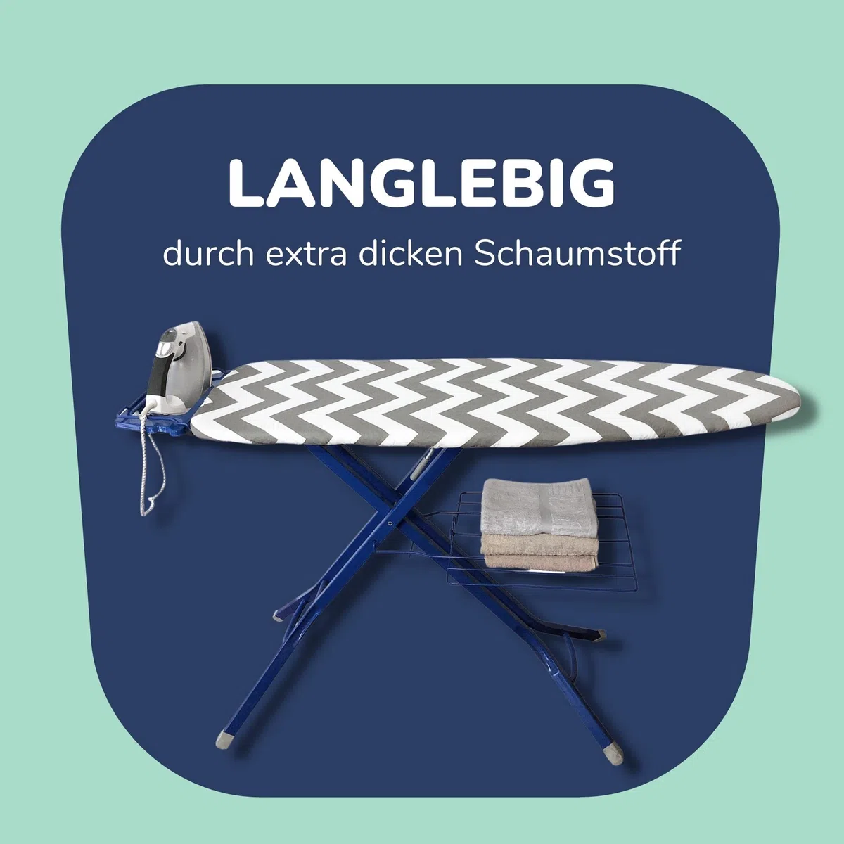 Universaler Bügelbrettbezug bis 125x45 extra Dicke Baumwolle - Bügelauflage Set inkl. Bügelhilfe, Spanner, Bügeldecke - Bügelbrett Bezug 120x40 für Dampfbügeleisen